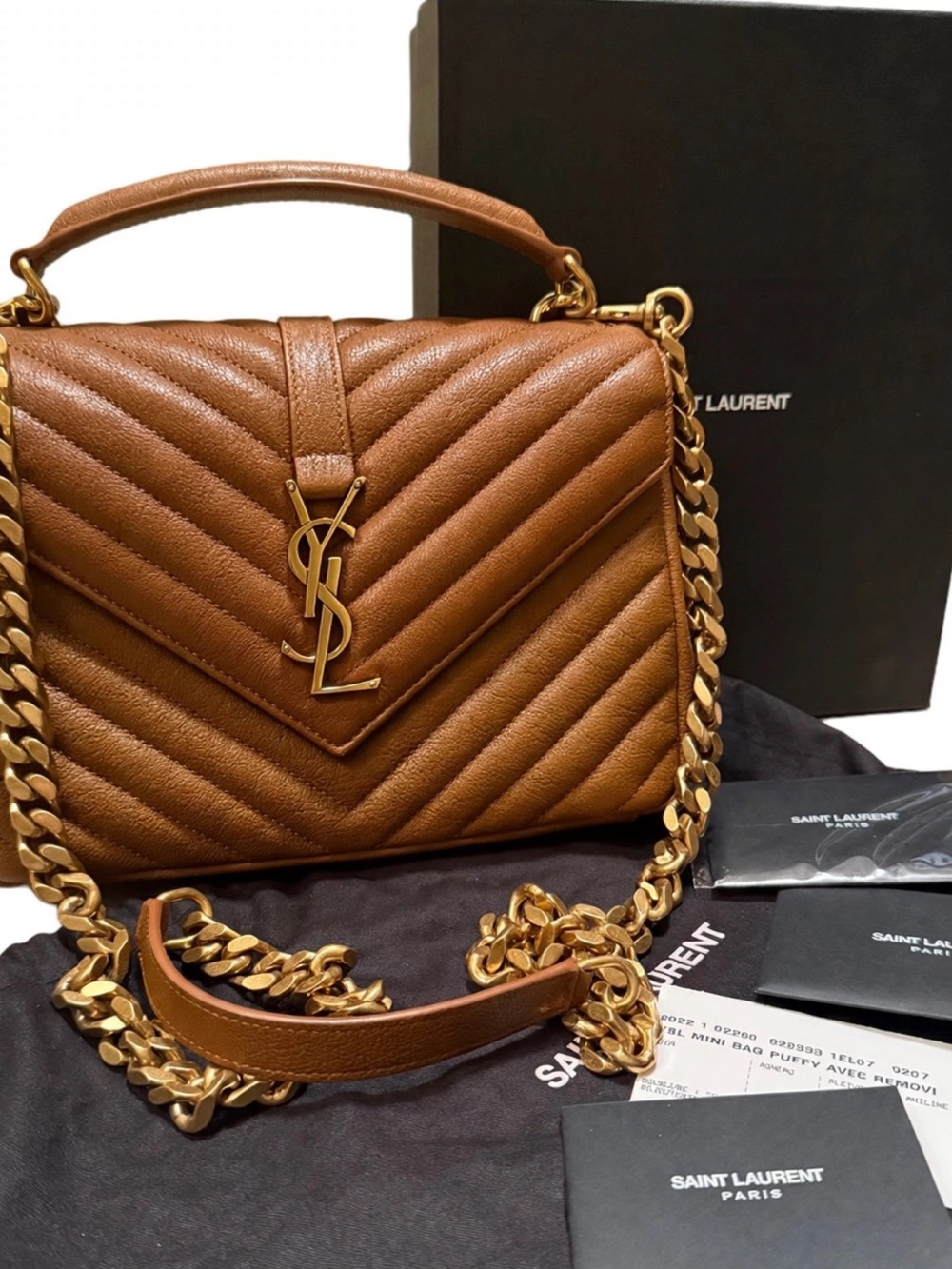 🔥100% Authentic Saint Laurent YSL brown Leather Bag with original dust bag, box